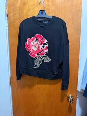 Black Sweatshirt with Pink Floral Applique
